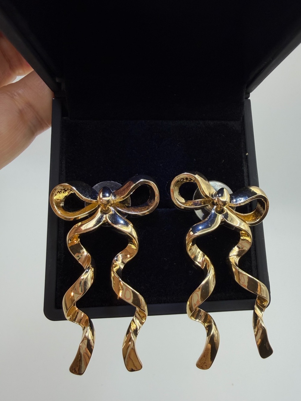Gold Bow Ribbon Drop Earrings - Women Jewelry